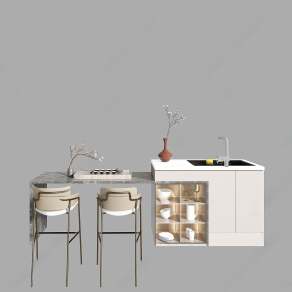 现代吧台吧椅组合3D模型下载